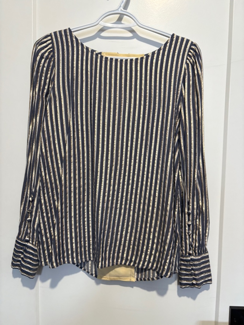 Striped Navy and Cream Long-Sleeve Women’s Top